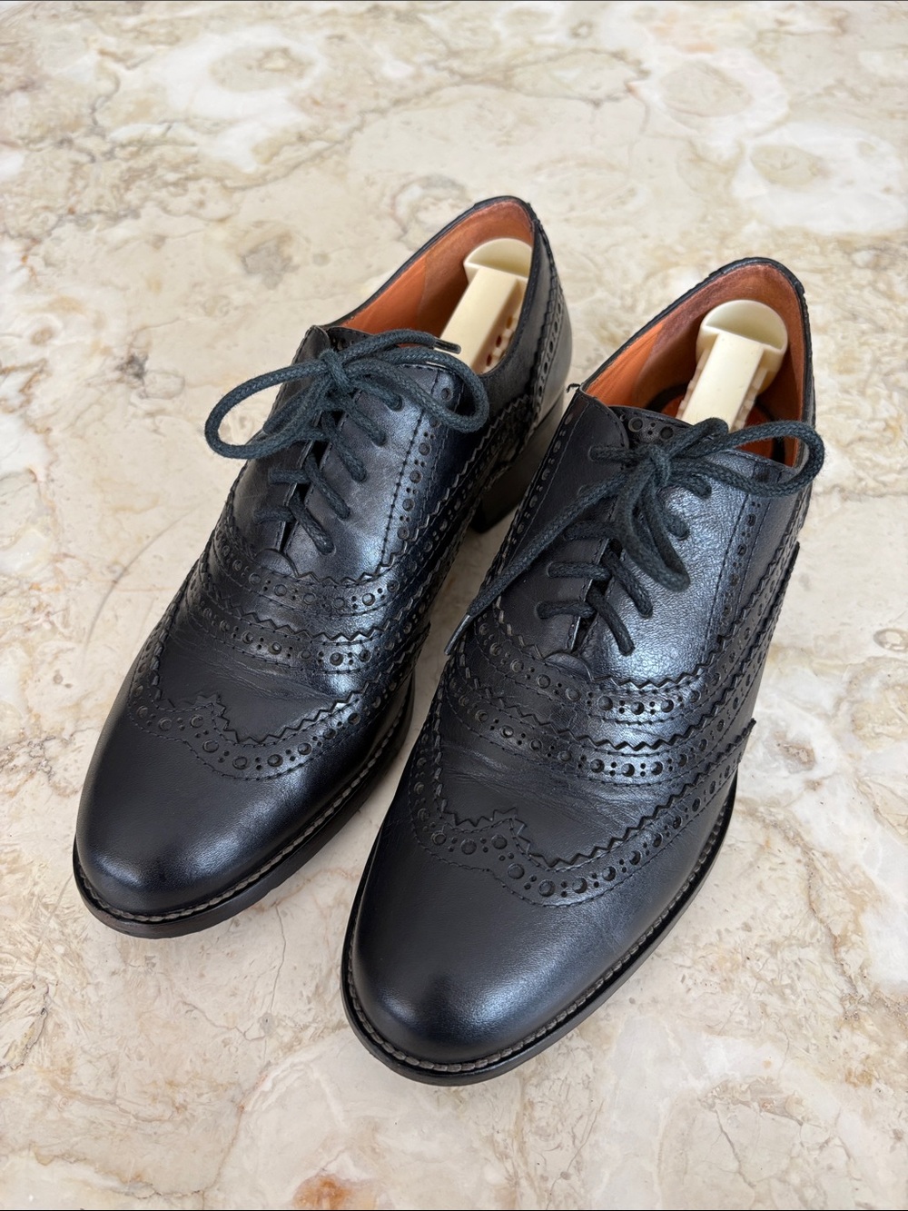 GEOX Respira Black Leather Wingtip Brogue Oxford Shoes – Size 37